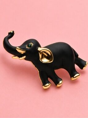 Black Elephant Gold Brooch